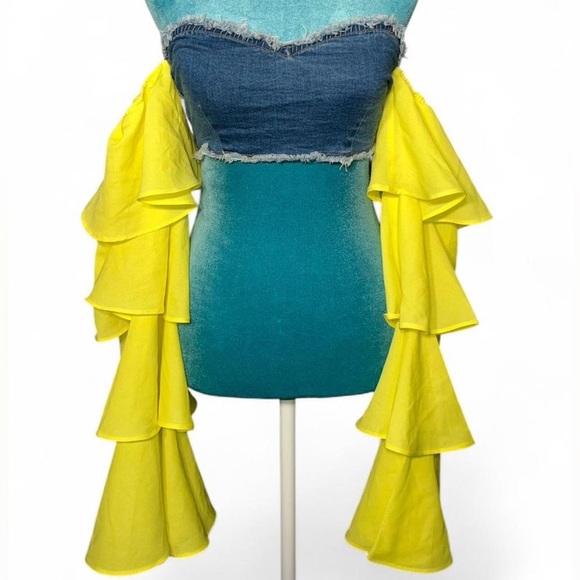 Missguided + Tops - Missguided Light Blue Denim Frayed Edge Top